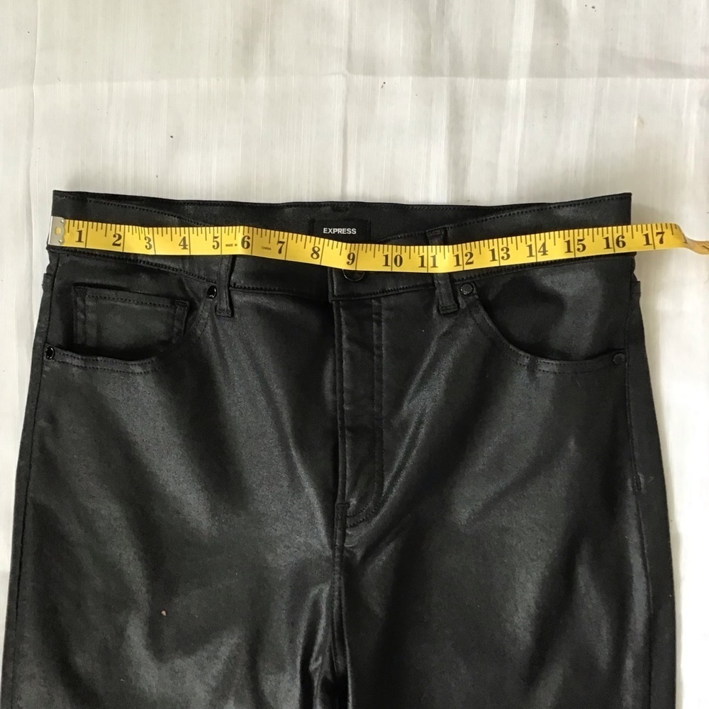 EXPRESS WOMEN GOTH BLACK FAUX LEATHER STRAIGHT ANKLE HIGH RISE PANTS SIZE 12S - Picture 5 of 9